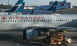 CALGARY, CANADA - MARCH 4, 2025:Air Canada and Westjet aircraft parked at Calgary Interna...