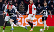 AFC Ajax Amsterdam forward Brian Brobbey and AZ Alkmaar midfielder Jordy Clasie participat...