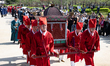 Spirit tablets of Joseon kings and queens are carried toward the main hall of Jongmyo Shri...