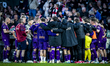 Players of Go Ahead Eagles listen to the trainer for the second half during the match AZ -...