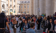 A general view of St. Peter's Square after the announcement of the death of Pope Francis o...