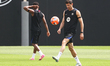 Robert Lewandowski trains with FC Barcelona at the Joan Gamper Sports City before the LaLi...