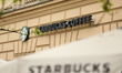 The Starbucks logo is seen on the street in Krakow, Poland, on May 13, 2025. 