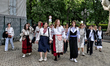 Members of the Lehit folk band and Robymo Vam Nervy NGO wear traditional Ukrainian embroid...