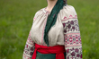 A woman wears a vyshyvanka (Ukrainian embroidered shirt) of the Donetsk region at the Nati...