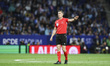 The referee Soto Grado officiates the La Liga EA Sports 2024/25 match between RCD Espanyol...