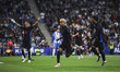 Lamine Yamal of FC Barcelona celebrates after scoring a goal with Raphina and Alejandro Ba...
