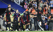 FC Barcelona players celebrate the La Liga championship during the La Liga EA Sports 2024/...