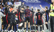 FC Barcelona players celebrate the La Liga championship during the La Liga EA Sports 2024/...
