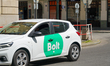 A Bolt-branded car operates as a ride-hailing vehicle on the streets of Prague, Czech Repu...