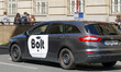 A Bolt-branded car operates as a ride-hailing vehicle on the streets of Prague, Czech Repu...