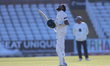 Haseeb Hameed of Nottinghamshire celebrates after scoring 200 during the first day of the...