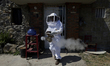 Martha Flores Garcia, a beekeeper, works with bees and breeding chambers between the borde...