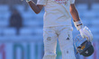 Haseeb Hameed of Nottinghamshire celebrates after scoring 200 during the first day of the...