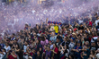 In Barcelona, Spain, on May 16, 2025, FC Barcelona celebrates their historic 2024-2025 sea...