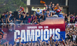 In Barcelona, Spain, on May 16, 2025, FC Barcelona celebrates their historic 2024-2025 sea...