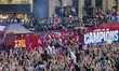 In Barcelona, Spain, on May 16, 2025, FC Barcelona celebrates their historic 2024-2025 sea...