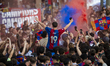 In Barcelona, Spain, on May 16, 2025, FC Barcelona celebrates their historic 2024-2025 sea...