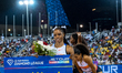 Tia Clayton of Jamaica celebrates after winning the women's 100m final at the Diamond Leag...