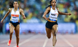 (Left to Right) Kambundji Mujinga of Switzerland and Tia Clayton of Jamaica compete in the...