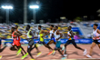 Athletes compete in the men's 5000m final at the Diamond League Doha Meeting 2025 competit...