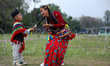 Members of Nepal's indigenous Kirat community pose for a photo as they gather to celebrate...