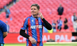 Manager Oliver Glasner, manager of Crystal Palace, holds a winner's shirt during the Emira...