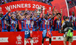 Players celebrate with the cup during the Emirates FA Cup Final between Crystal Palace and...