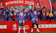 Players celebrate with the cup during the Emirates FA Cup Final between Crystal Palace and...