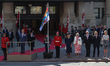 King Charles III inspects the guard of honour as he arrives at The Senate of Canada Buildi...