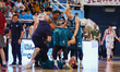 An injury occurs during the Real Sebastiani Rieti vs. Acqua S.Bernardo Cantu game at PalaS...
