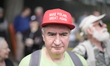 A man with a Polish MAGA hat is seen during an anti-EU rally at the German embassy in Wars...