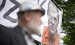 Protesters are seen during an anti-EU rally at the German embassy in Warsaw, Poland on 03...