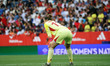 Cata Coll plays during the match between the women's national teams of Spain and England i...