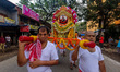 Lord Jagannath is carried over the shoulders of devotees during a colorful rally ahead of...
