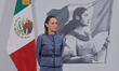 Mexico's President Claudia Sheinbaum speaks during a briefing about the raids by Immigrati...