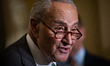 Senate Minority Leader Chuck Schumer (D-NY) speaks during Democrats' weekly press conferen...