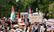 Protesters participate in a pro-Palestinian demonstration called by the LFI political part...