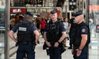 A strong police presence is at the entrance of Gare du Nord railway station in Paris, Fran...