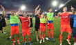 Players of FC Andorra salute their fans after the Spanish football 1st Federation playoff...
