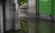 A measuring scale for the water level is pictured at the Czerniakowski harbour on the drou...