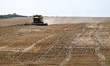 A combine harvester collects grain crops in the field near Orikhiv, a city in the Polohy d...
