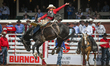 CALGARY, CANADA - JULY 7:Saddle Bronc rider, Zach Dallas from Albuquerque, NM, rides Week...