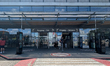 People enter and exit the main terminal of Memmingen Airport in Memmingen, Swabia, Lower A...