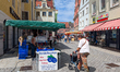 A small stall sells fresh blueberries from local cultivation during the weekly market in M...