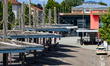 The bus terminal of Memmingen railway station in Memmingen, Swabia, Lower Allgaeu, Allgaeu...