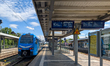 An Arverio regional train is at Memmingen station in Memmingen, Swabia, Lower Allgaeu, All...
