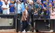 Former New York Mets third baseman David Wright enters the field for the retirement ceremo...