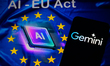 The European Union AI code of practice (AI Act) displays on screen with the Gemini logo in...