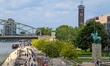 The city view of Cologne with the old trade fair tower of the Cologne Exhibition Centre in...
